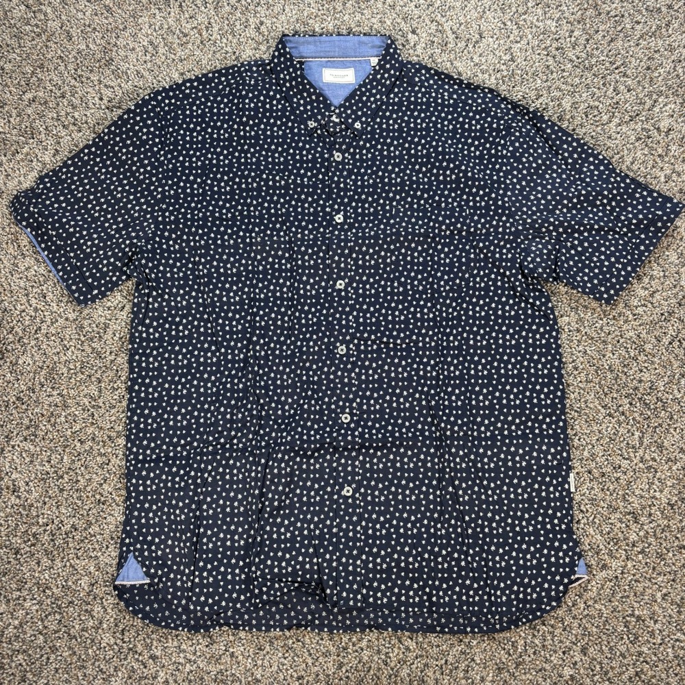 7 Diamonds Men's XXL Navy Blue Floral Print Short Sleeve Button Down Shirt